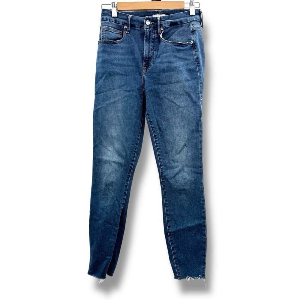 Good American High Rise Light Wash Raw Hem Ankle Skinny Jeans Sz 8 / 29